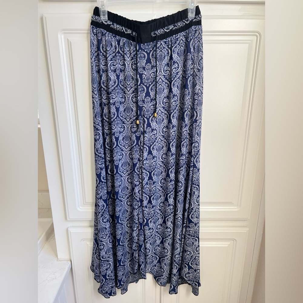 Elegant Navy Blue Paisley Palazzo Pant